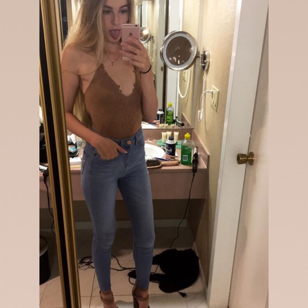 Suede open back body suit